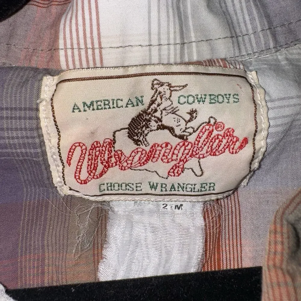 Vintage Wrangler Pearl Snap Western‎ Shirt 2M Plaid W Pocket Rodeo Cowboy